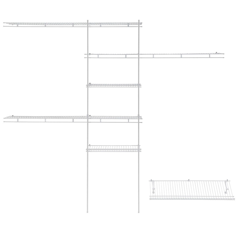 Closet Organizer Kit with Shoe Shelf 5' - 8' W Fixed Mount, White